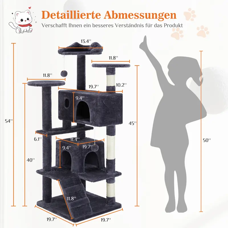 Cat Climbing Shelf, 54-Inch Post Cascading, Indoor Playhouse, Cozy Nest, Durable, Space-Saving Design, Gift for Pet Owners