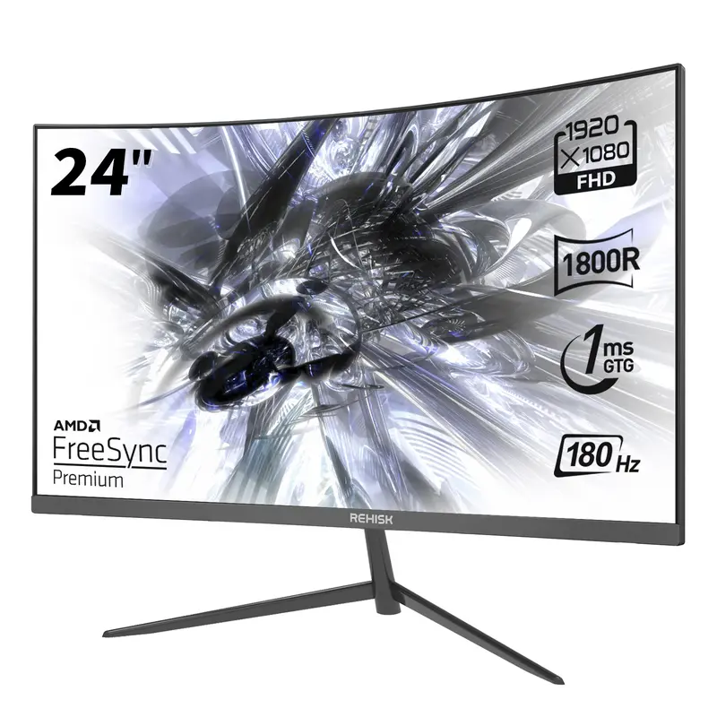 New 24" Curved Gaming Monitor, FHD 1080P, 180Hz Refresh Rate, 1ms Response, AMD FreeSync, Ultra-Slim Design, HDMI/DP, VESA Mountable 
