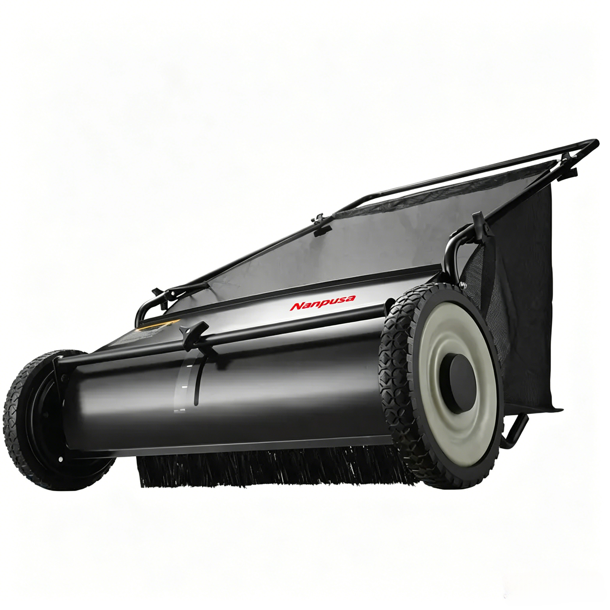 【fathersdaygift】NANPUSA 26-Inch Push Lawn Sweeper with 7 ft³ Collection Bag, Heavy-Duty Leaf & Grass Collector with 4 Rotating Brushes