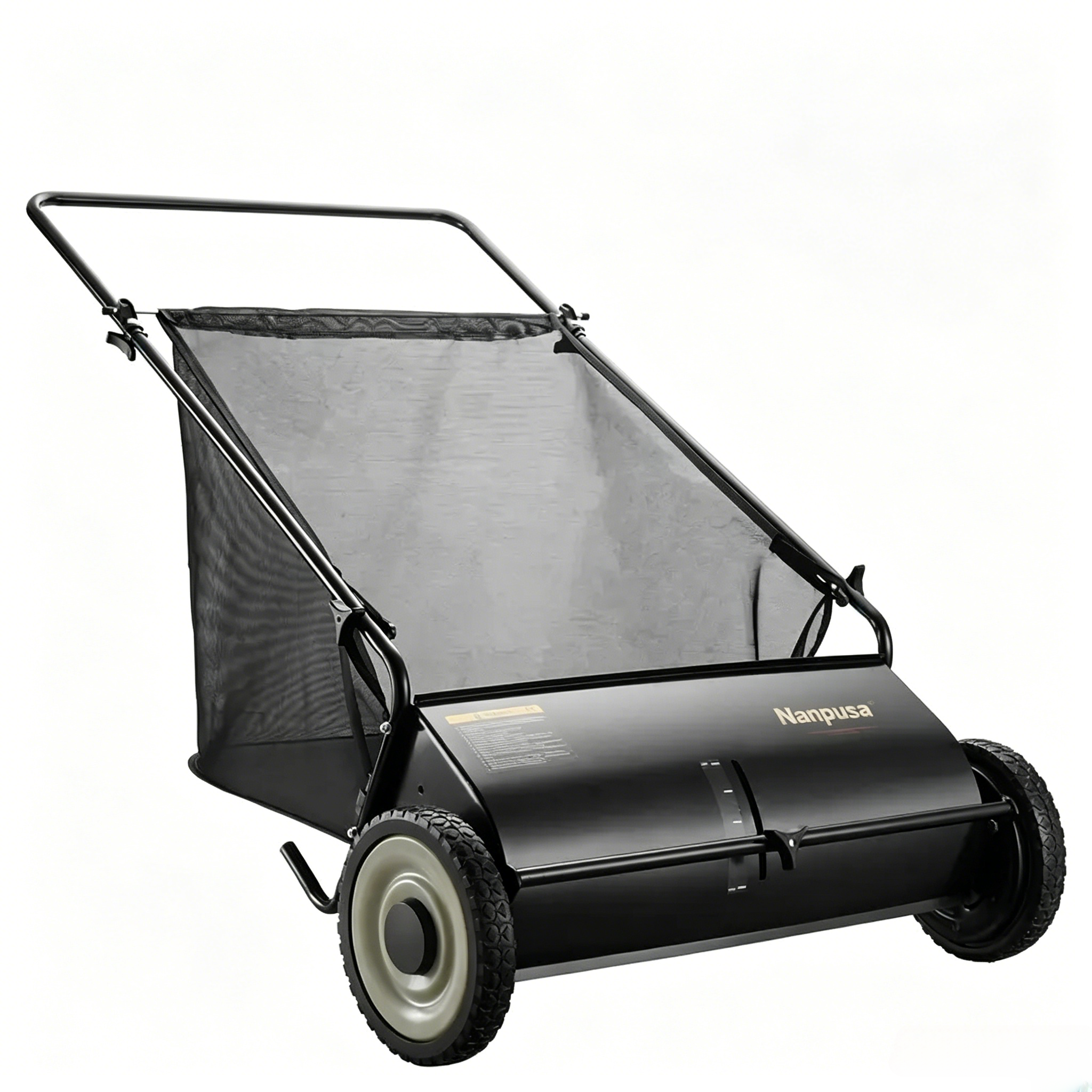 【fathersdaygift】NANPUSA 26-Inch Push Lawn Sweeper with 7 ft³ Collection Bag, Heavy-Duty Leaf & Grass Collector with 4 Rotating Brushes
