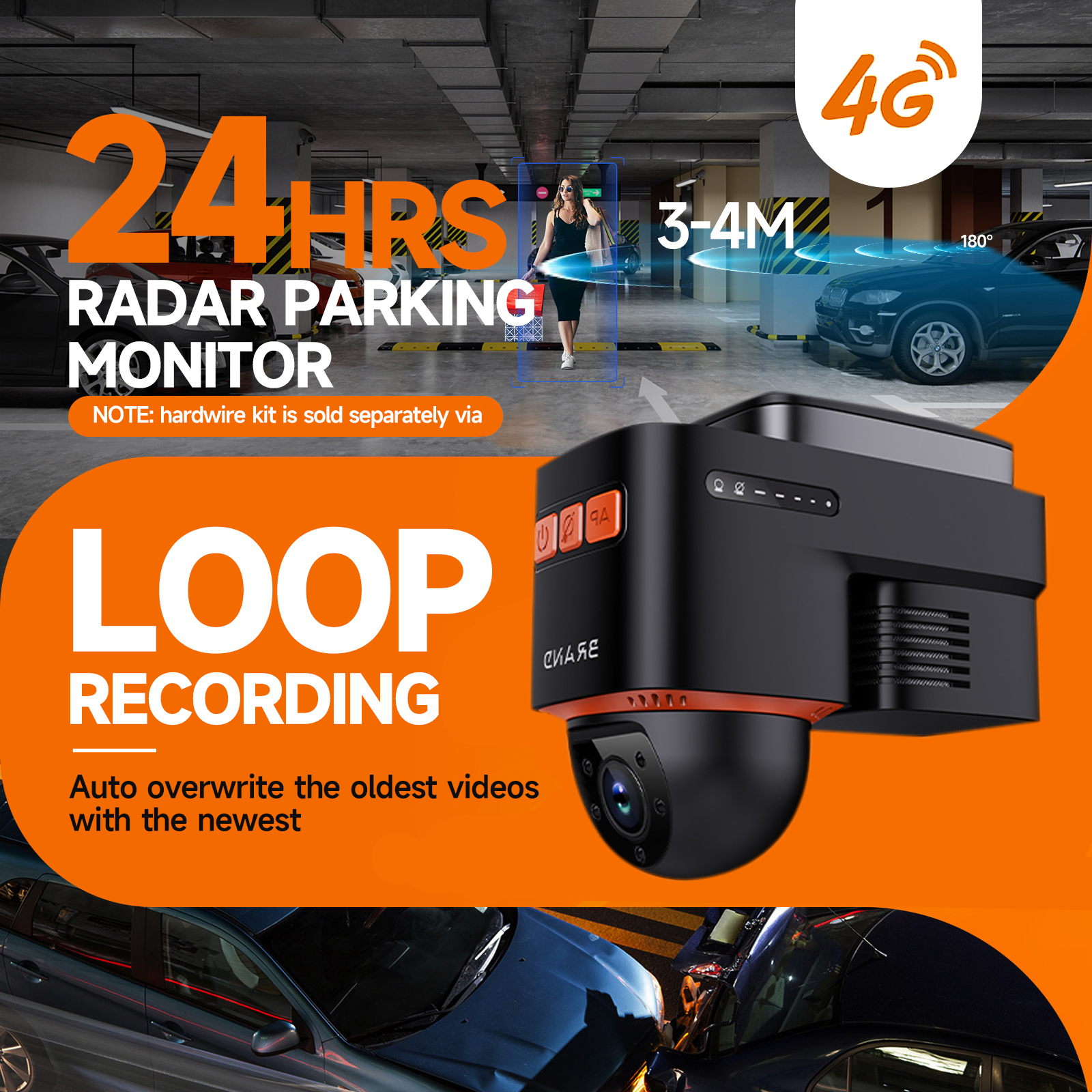 Nanpusa™ 4G Smart Dash Camera 1080P Front & Rear Recording with Motion Detection & Anti-Theft Protection