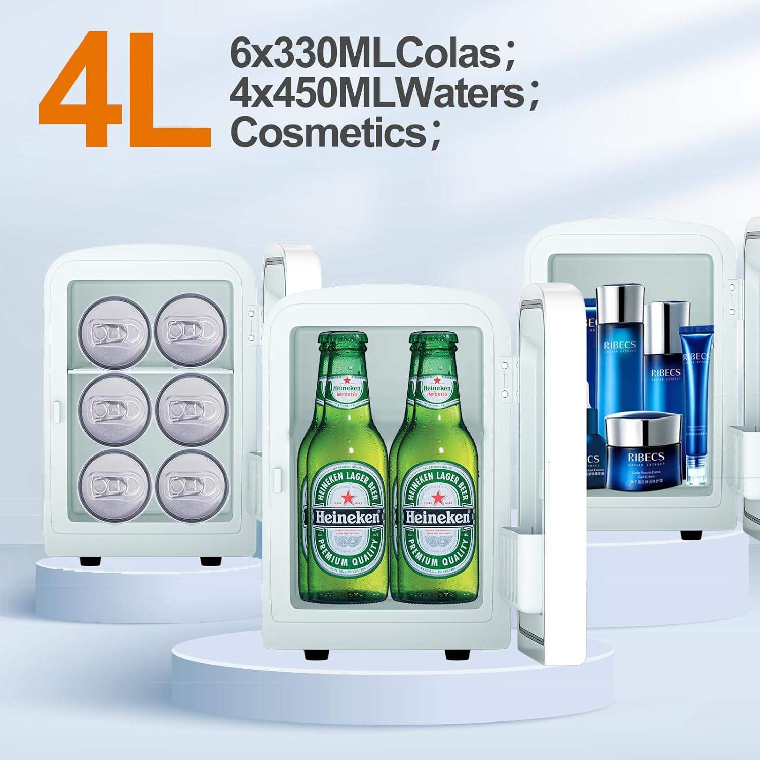 Portable 4L Mini Beauty Fridge with Mirror Door – Quiet Cooling for Skincare, Cosmetics & Snacks