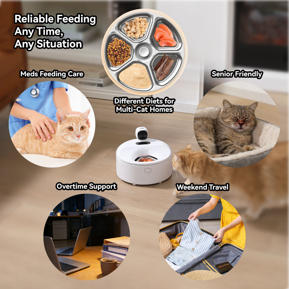 2026 Smart Automatic Cat Feeder with Cooling & Warming Function – Stainless Steel Bowl Pet Food Dispenser for Wet Food Preservation