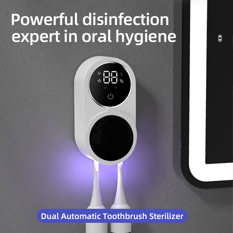 Portable Rechargeable Toothbrush Holder Automatic UV Light Sanitizing with Fan Dry Function Toothbrush Disinfection Box