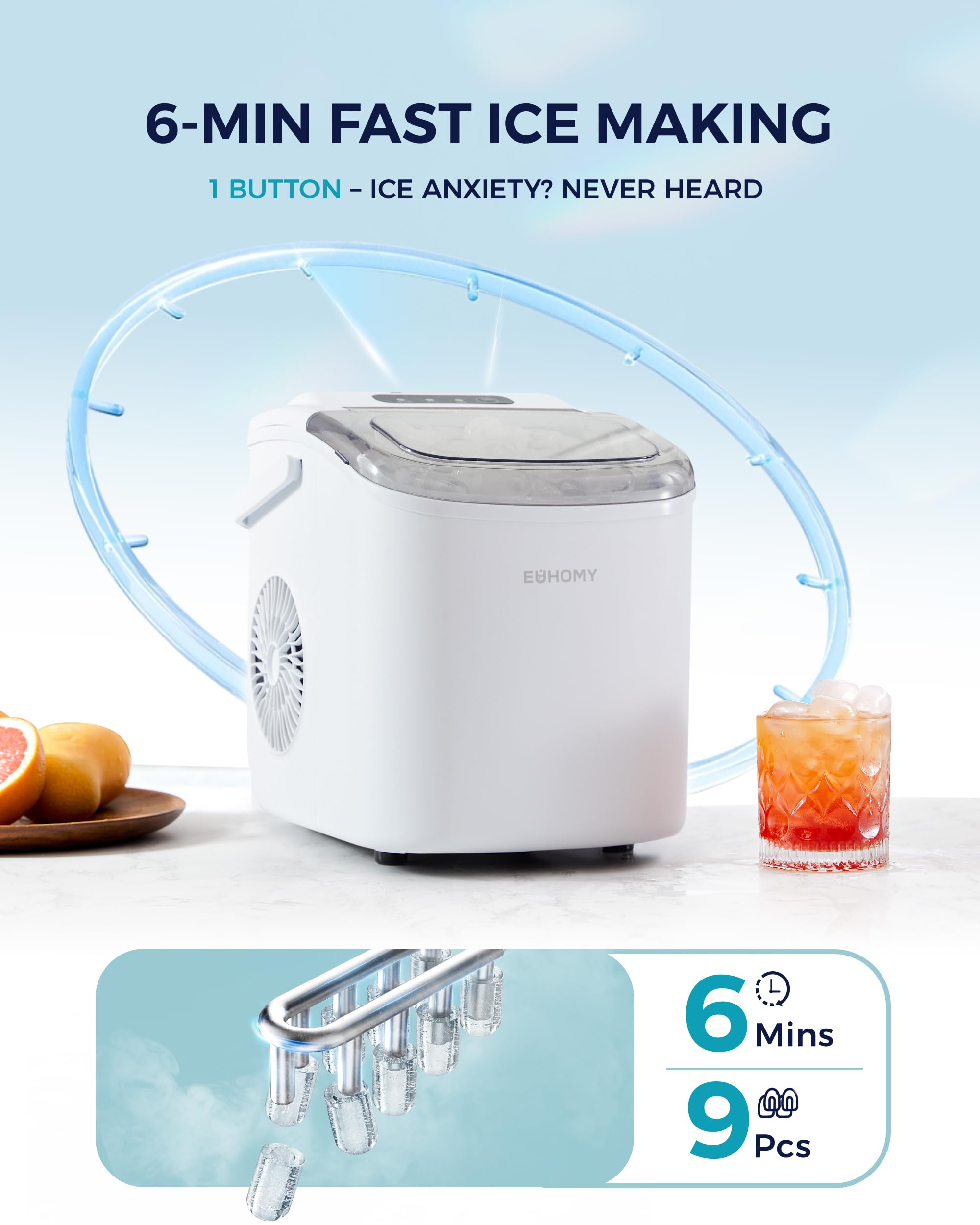 Portable Mini Ice Maker Machine for Countertop Use – Quick Bullet Ice Maker for Home & Travel
