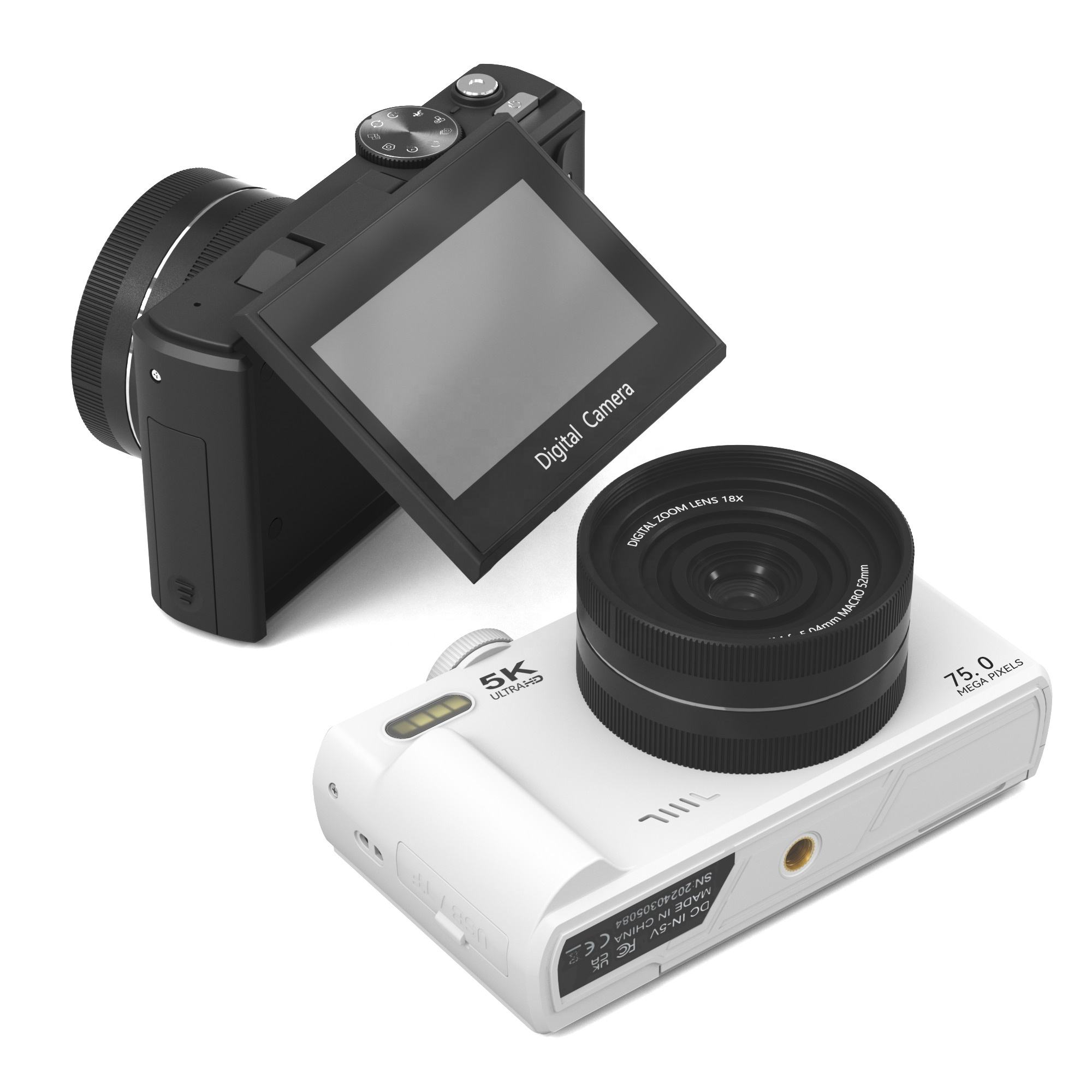 4K Digital Camera for Photography with 64MP, 3 Inch 180° Flip Screen, 18X Digital Zoom, 32GB Micro SD Card, 2 Batteries, Ideal for Gift