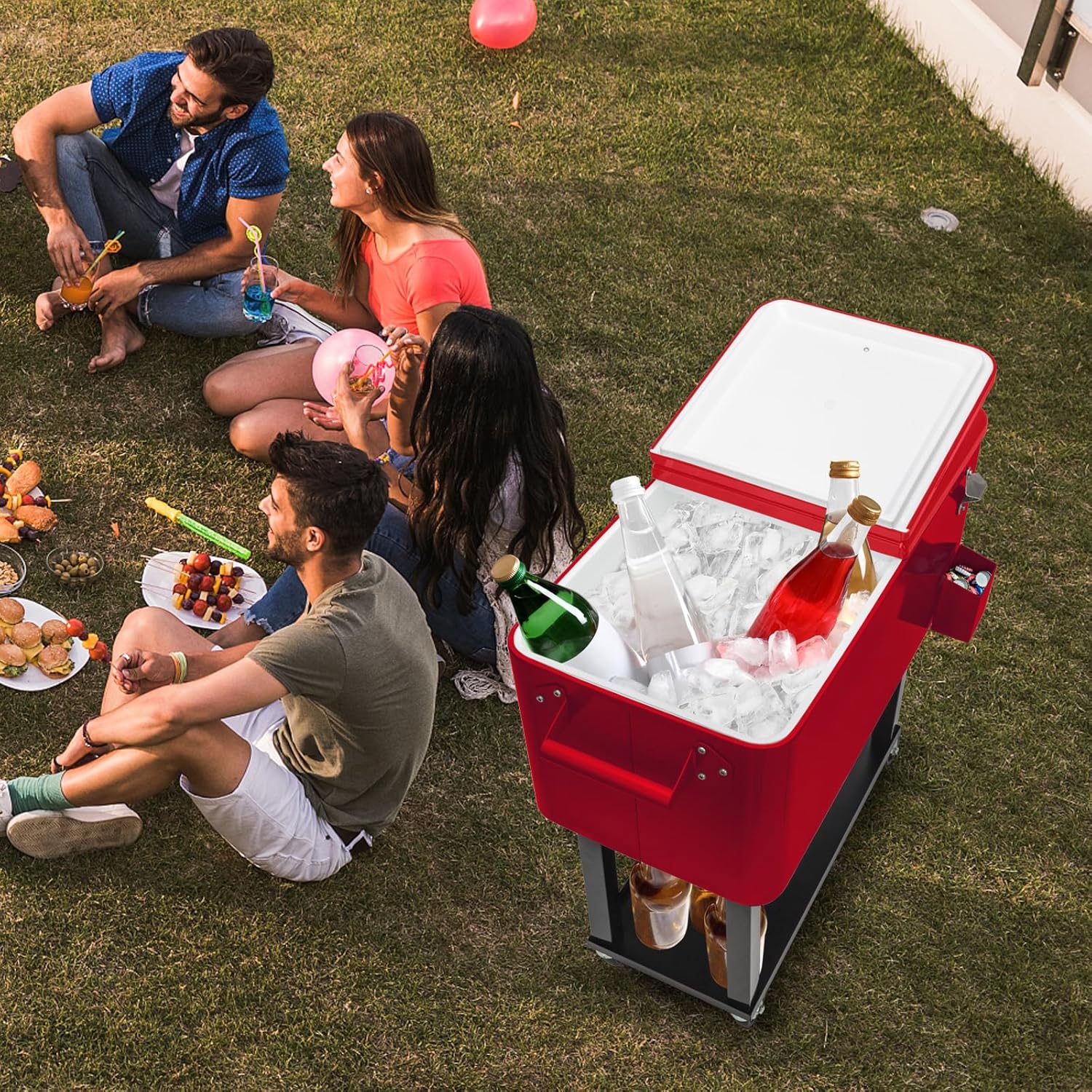 73L Large Capacity Rolling Cooler Cart with Wheels