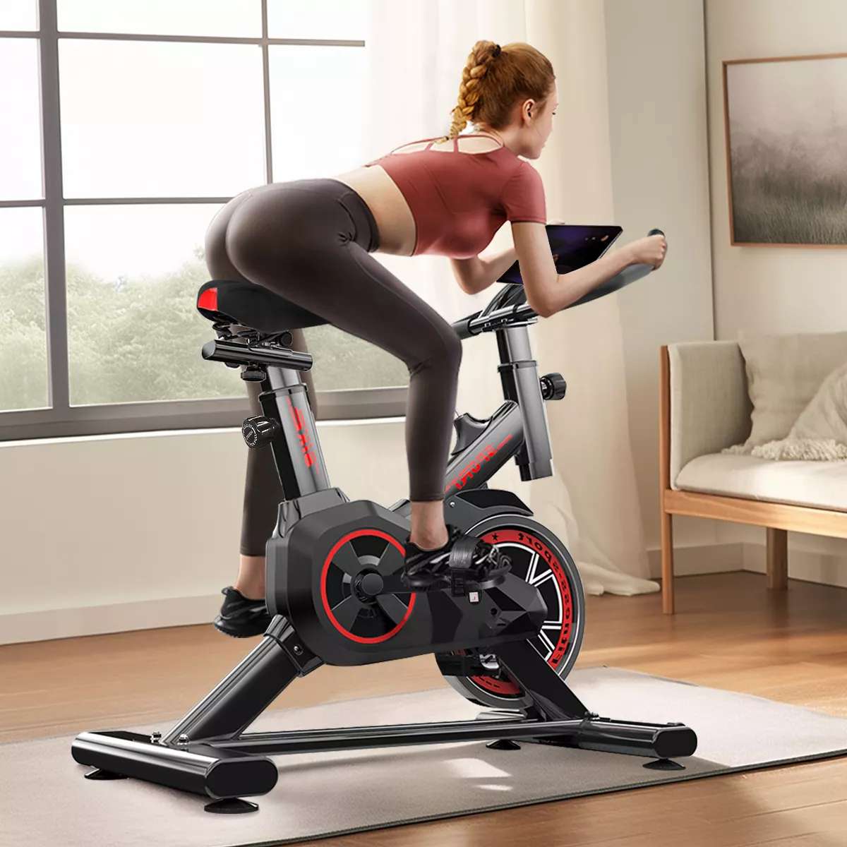 Indoor Cycling Bike Brake Pad Magnetic Stationary Bike Cycle Bike with Tablet Mount & Comfortable Seat Cushion