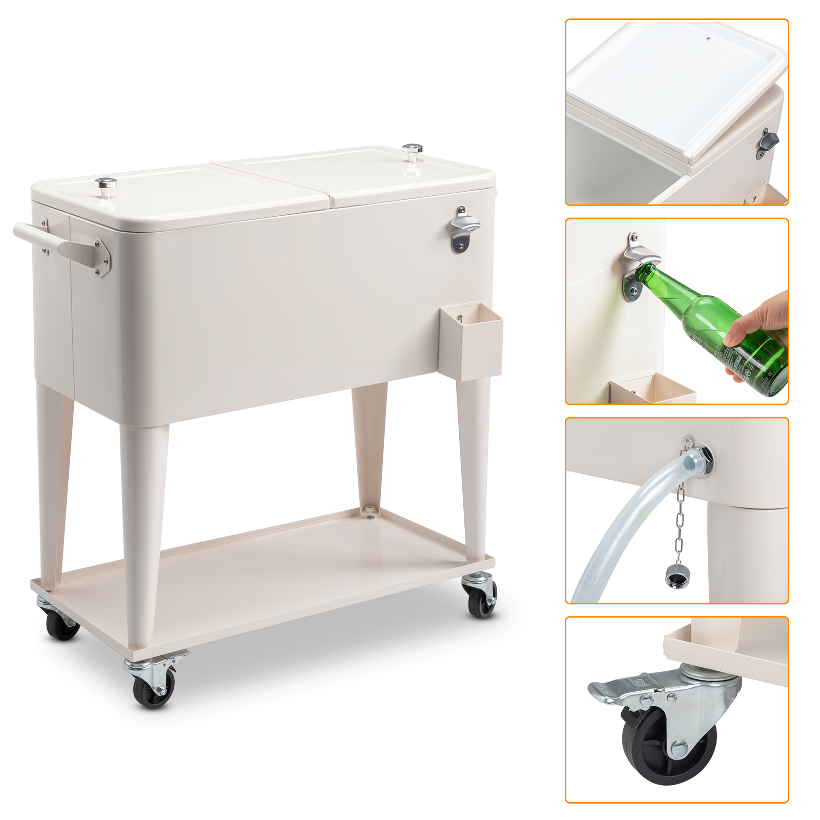 73L Large Capacity Rolling Cooler Cart with Wheels