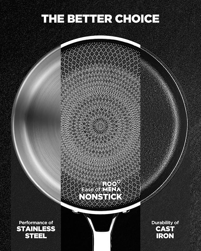 17PC Stainless Steel Non-Stick Cookware Set – High Quality Hybrid Pots & Pans, Silver