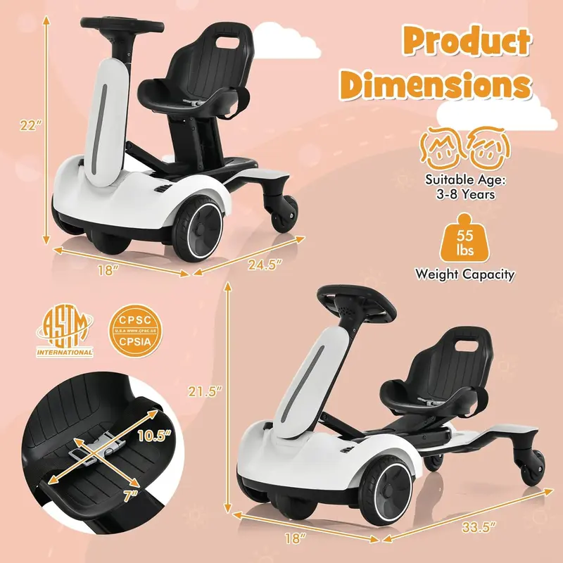 Costzon 6V Electric Ride On Car - Kids Drift Go Kart for 3+, 360-Degree Spin, 2-Position Adjustable Seat (Up-Down/Front-Back), 2.6-3 MPH Max Speed, Horn & Engine Sounds, Outdoor Kids Stuff, Cool Gifts for Toddlers, Kids Outdoor Play, Outdoor Gadgets