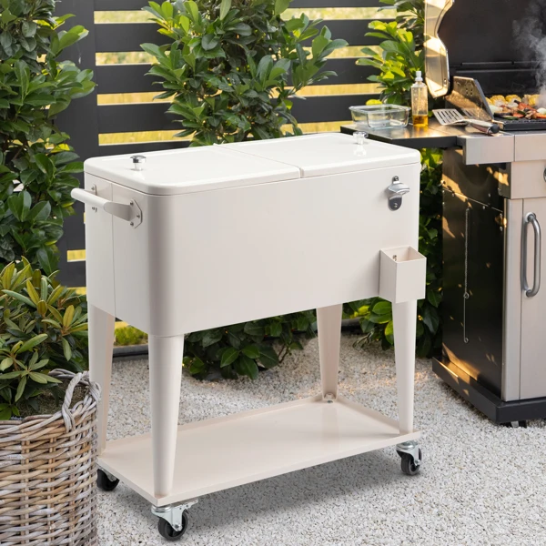 40L Portable Long Rectangle Plastic Cooler Box with Iron Legs 87.5x38.5x91cm Milk White Freezing & Insulating for Cans