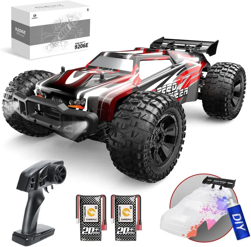 DEERC 9201E 1:10 Large Remote Control Truck with Lights, Fast Short Course RC Car, 48 km/h 4x4 Off-Road Electric Vehicle with 2 Rechargeable Batteries tiktokshopspringglowup summerwins