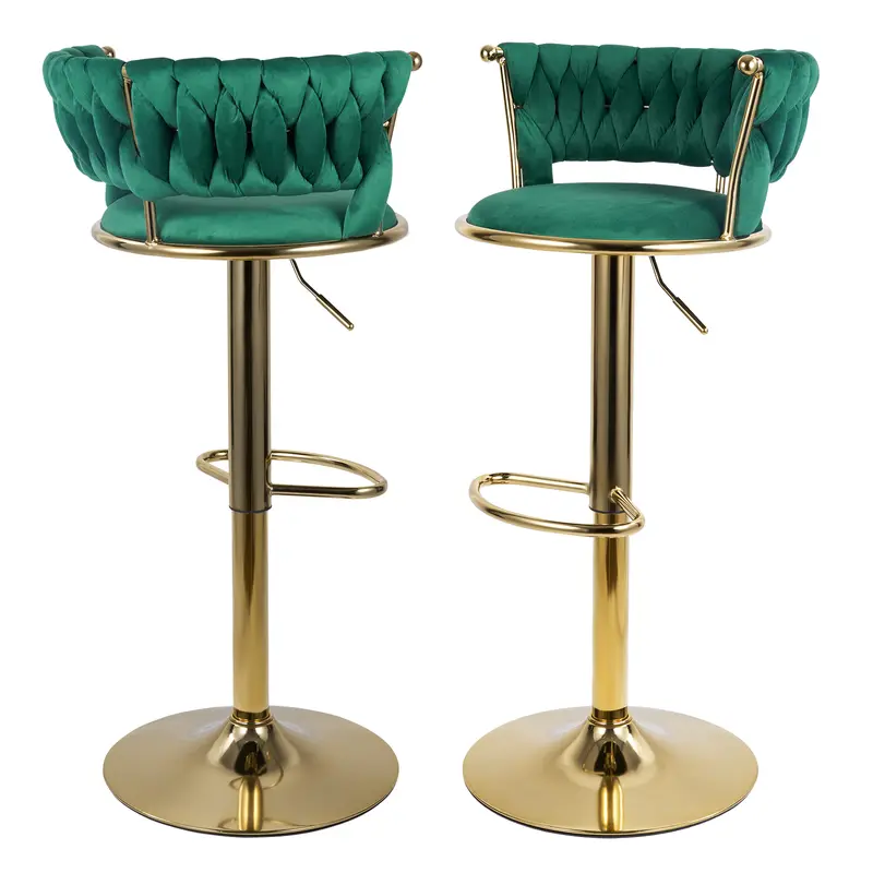 Velvet Bar Stools, Counter Height Bar Stools with Low Back, Gold Swivel Bar Stool for Kitchen Island, 360° Swivel Bar Chairs for Kitchen Island,Bar Pub