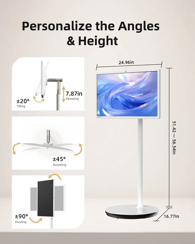 27" Portable Smart Touch Screen, Android 14, 8GB+128GB, 1080P Display, 9500mAh Battery, Wi-Fi Wireless Casting, Built-in Camera & Speakers
