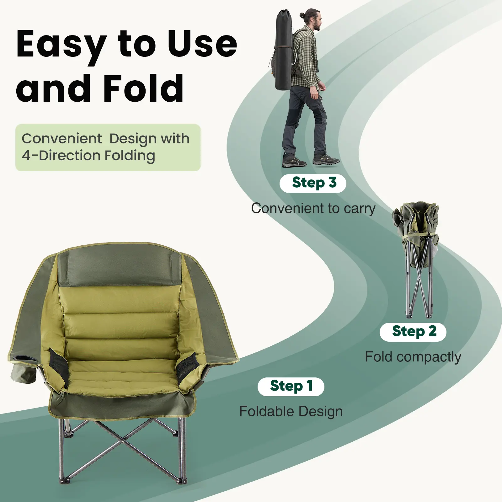 Comfort Folding Camping Chair with Steel Frame and Oxford Fabric