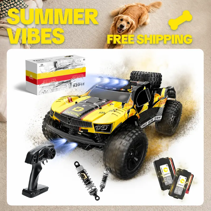 DEERC 9201E 1:10 Large Remote Control Truck with Lights, Fast Short Course RC Car, 48 km/h 4x4 Off-Road Electric Vehicle with 2 Rechargeable Batteries tiktokshopspringglowup summerwins
