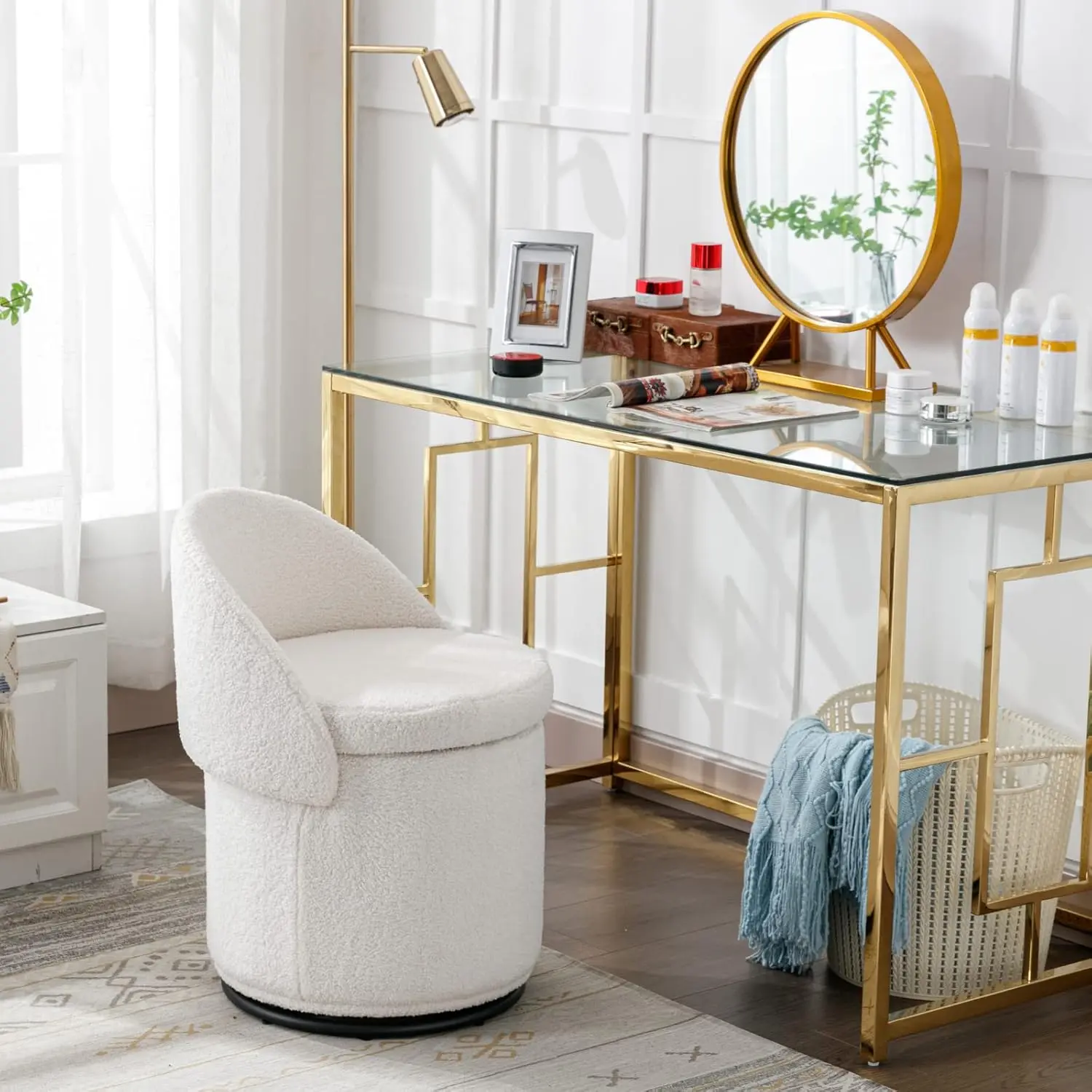 CHAIRUS 3-in-1 Sherpa Swivel Storage Stool