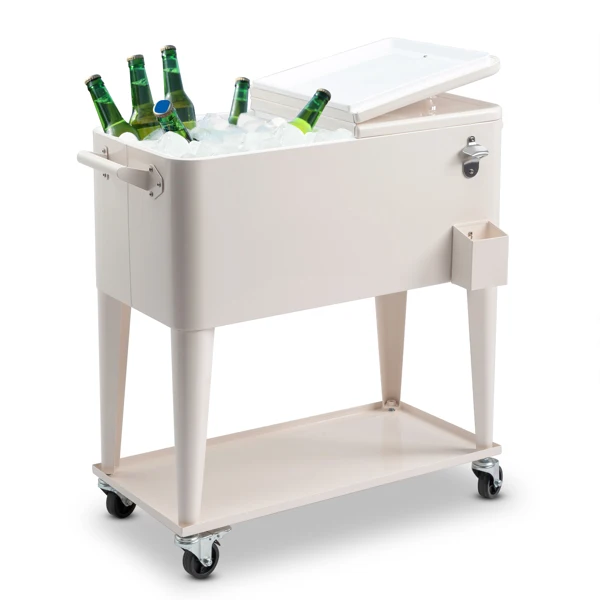 40L Portable Long Rectangle Plastic Cooler Box with Iron Legs 87.5x38.5x91cm Milk White Freezing & Insulating for Cans