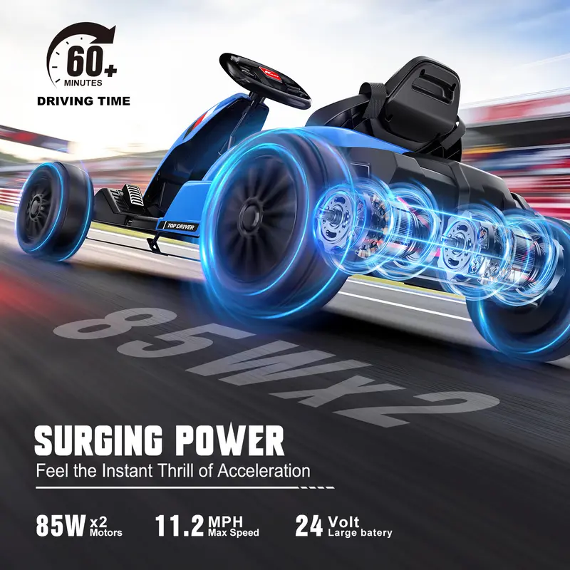 Akeleo 24V Electric Drift Go Kart for Kids (3–8 Years) – Rear-Wheel Drive, One-Button Start, MP3 Music, Supercar Frame & Safety Seat Belt