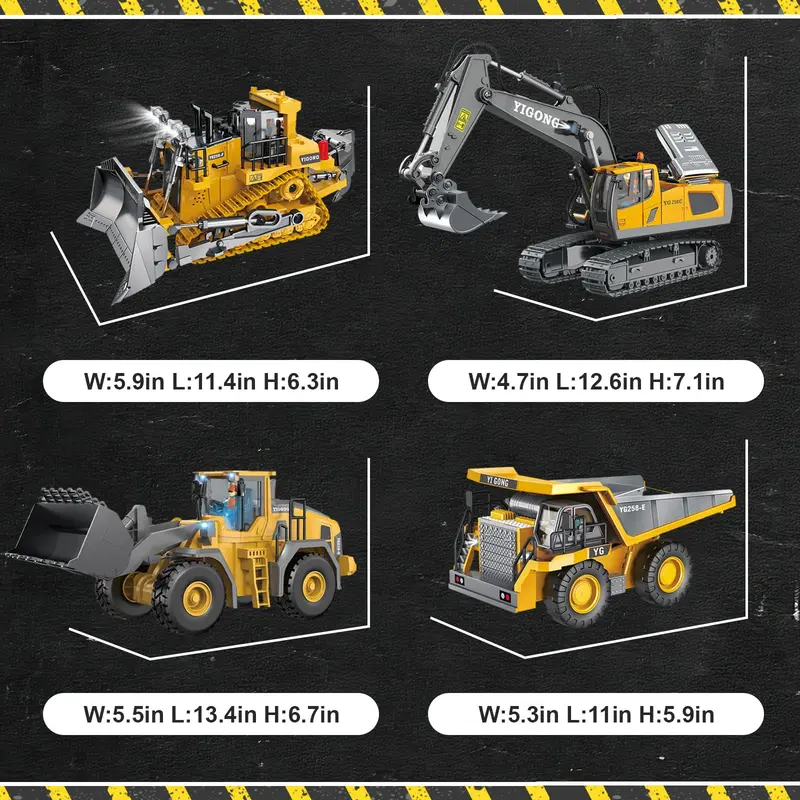 (He will love it!)Akeleo Remote Control Engineering Vehicle 2.4G High-Tech 11 Channels, Remote Control Excavator, Dump Truck, Aluminium Alloy ABS Engineering Vehicle Electronic Toy,Realistic Lights and Sounds,Gifts
