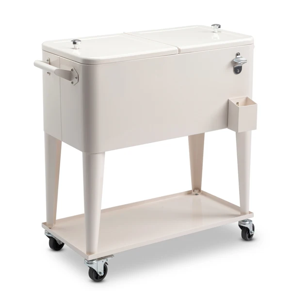 40L Portable Long Rectangle Plastic Cooler Box with Iron Legs 87.5x38.5x91cm Milk White Freezing & Insulating for Cans