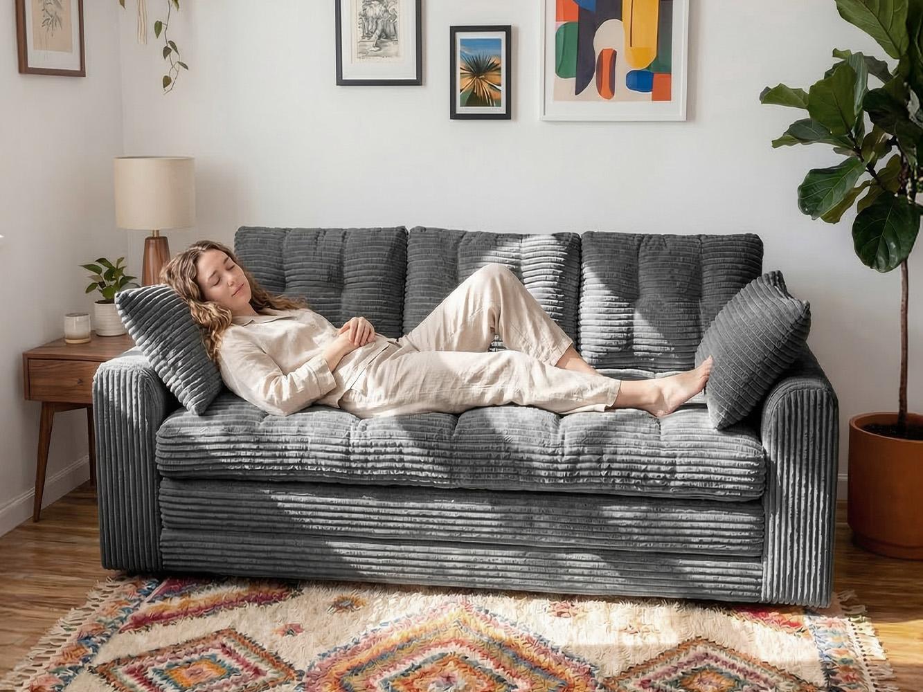 Raybee 2-3 Seater Folding Convertible Sofa Bed, Boneless Pull-Out Sleeper Sofa with Pillows, Tufting Corduroy Upholsted Foldable Floor Couch Comfy Lounge with High Resilience & High Density Foam for Small Space Living Room Bedroom, Black, Gray, White Raybee 2-3 Seater Folding Convertible Sofa Bed, Boneless Pull-Out Sleeper Sofa with Pillows, Tufting Corduroy Upholsted Foldable Floor Couch Comfy Lounge with High Resilience & High Density Foam for Small Space Living Room Bedroom, Black, Gray, White