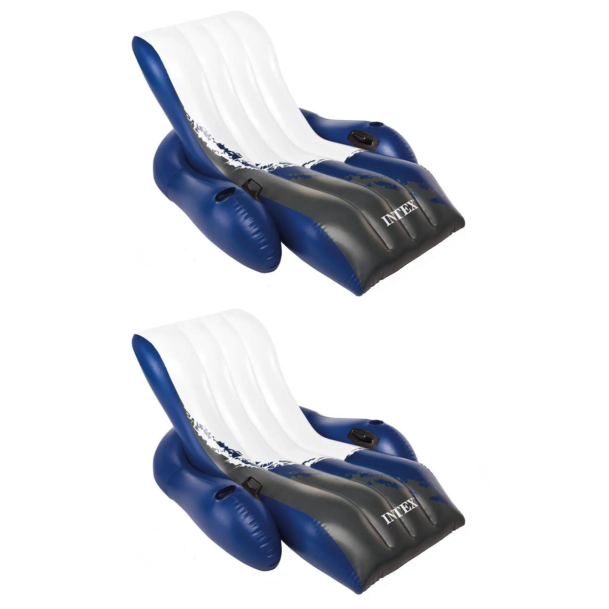 Intex Floating Recliner Inflatable Lake Lounge, Pool Float Chair w/ Cup Holders