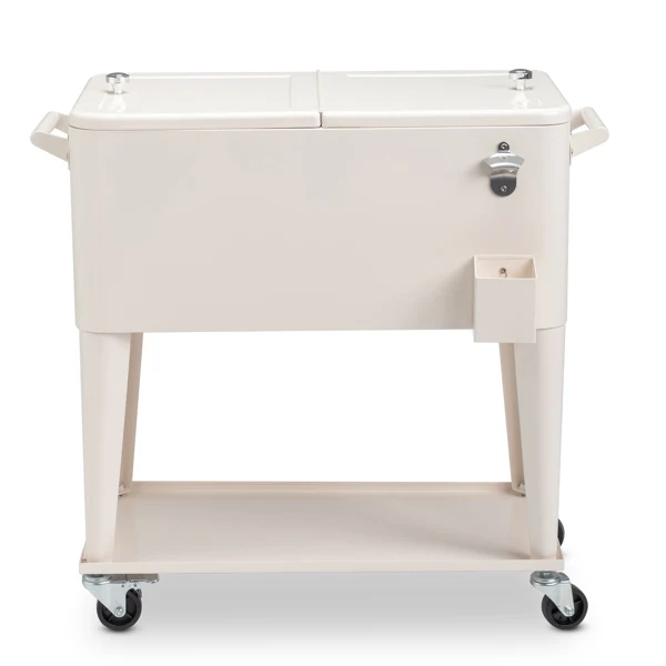 40L Portable Long Rectangle Plastic Cooler Box with Iron Legs 87.5x38.5x91cm Milk White Freezing & Insulating for Cans