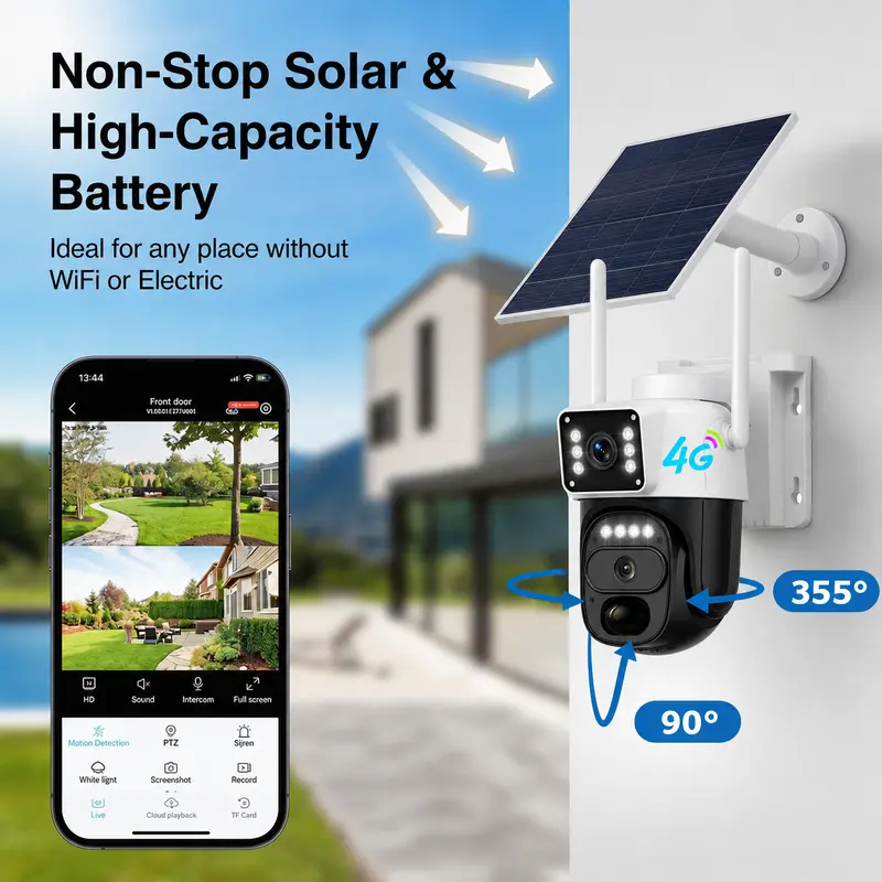 Hawkray 4G LTE Solar Security Camera Outdoor, No WiFi Required, 2K 360° View Wireless CCTV Camera, Colour Night Vision, PIR Motion Detection, Two-Way Audio, Built-in SIM Card