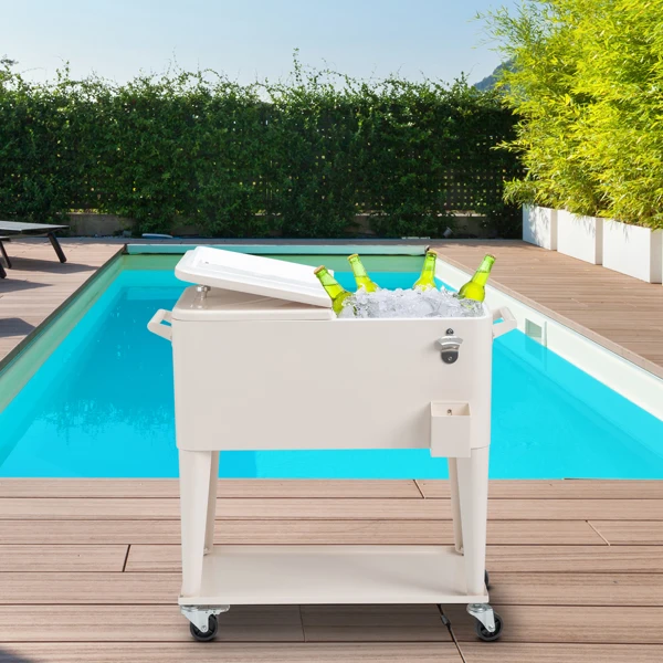 40L Portable Long Rectangle Plastic Cooler Box with Iron Legs 87.5x38.5x91cm Milk White Freezing & Insulating for Cans