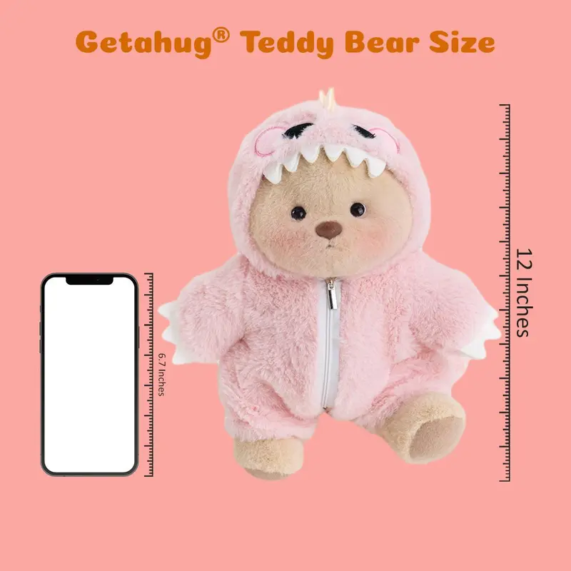 Dress Up Teddy Bear | Getahug 12 Inches Stuffed Animal for Collectible Toy Gift, Summervibes,Interchangeable Outfits Mink Hat,Blue shark,Pink Dino,Fluffy Elephant & Love Heart Sweater,Moderate Size Plushies Toy