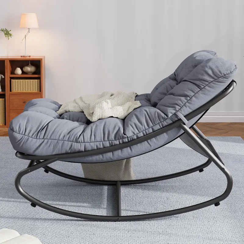 Oversized Papasan Rocking Chair, All Weather Egg Lounge Chair with Thick Quick Rebound Waterproof Oxford Cushion, Heavy Duty Rustproof Powder Coated Metal Frame 350 LBS Capacity, Removable Washable Ergonomic Indoor Outdoor Glider Seat