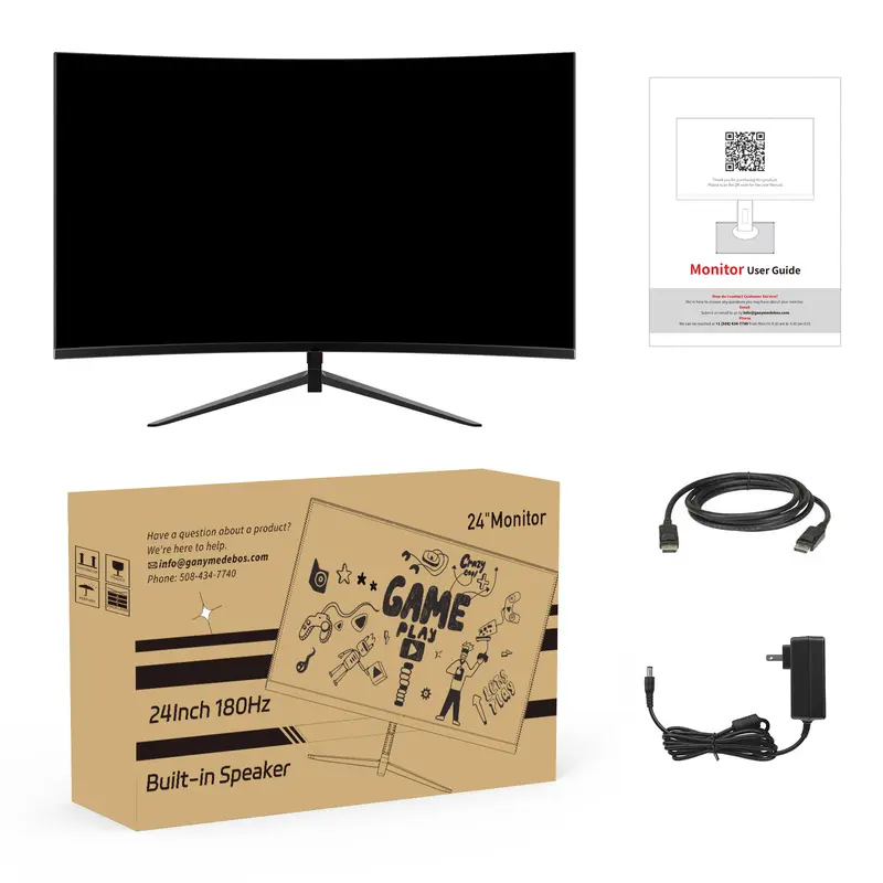 New 24" Curved Gaming Monitor, FHD 1080P, 180Hz Refresh Rate, 1ms Response, AMD FreeSync, Ultra-Slim Design, HDMI/DP, VESA Mountable 