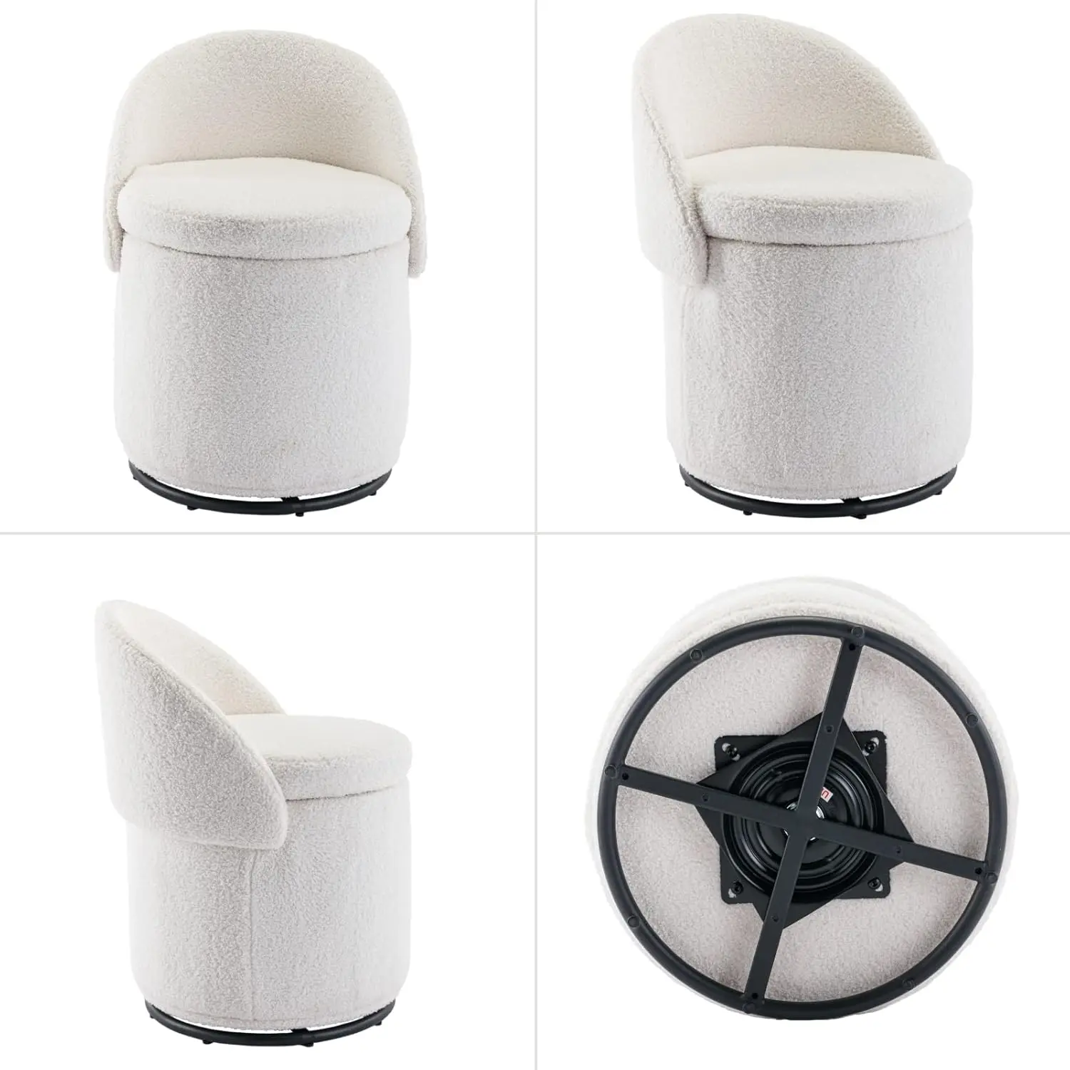 CHAIRUS 3-in-1 Sherpa Swivel Storage Stool
