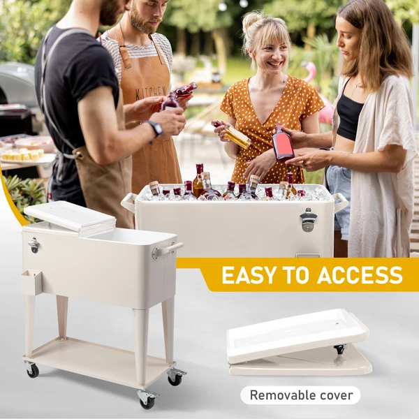 40L Portable Long Rectangle Plastic Cooler Box with Iron Legs 87.5x38.5x91cm Milk White Freezing & Insulating for Cans