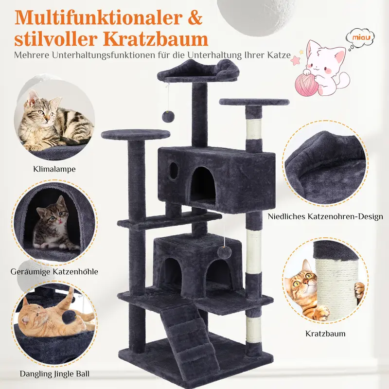 Cat Climbing Shelf, 54-Inch Post Cascading, Indoor Playhouse, Cozy Nest, Durable, Space-Saving Design, Gift for Pet Owners