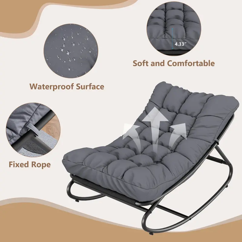Oversized Papasan Rocking Chair, All Weather Egg Lounge Chair with Thick Quick Rebound Waterproof Oxford Cushion, Heavy Duty Rustproof Powder Coated Metal Frame 350 LBS Capacity, Removable Washable Ergonomic Indoor Outdoor Glider Seat