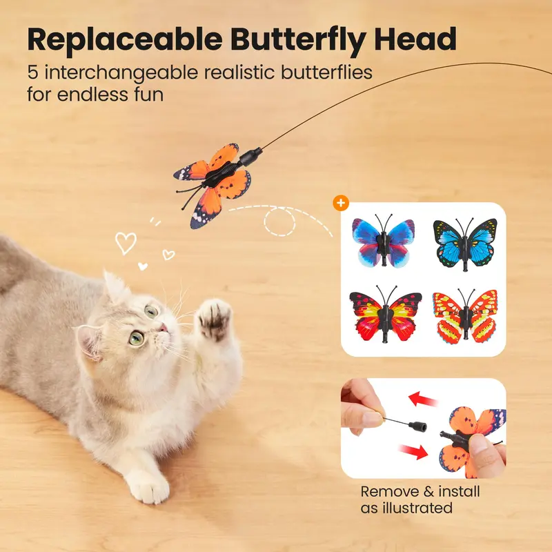 Potaroma Spinning Butterfly Cat Toy Wand – Rechargeable Electric Touch-Activated Interactive Cat Teaser with Suction Cup, Self-Play & Handheld Modes, Durable Automatic Play for Indoor Kittens and Cats #SummerVibes #petlovers