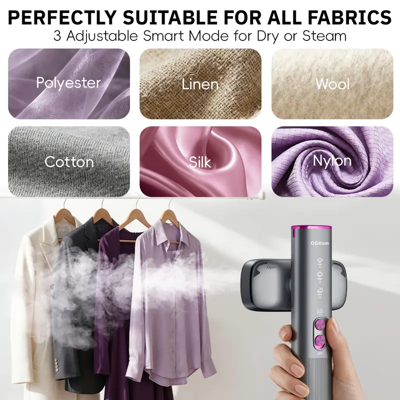 【SummerWins】OGHom Clothes Steamer, Travel Steamer, 2-in-1 Handheld Steamer, 110-240V Portable Clothing Steamer for Global Use, 30s Fast Heat-Up Wrinkle Remover for Global Use, 1000W Powerful Steam, Lightweight , Travelers & Family, Summerwins