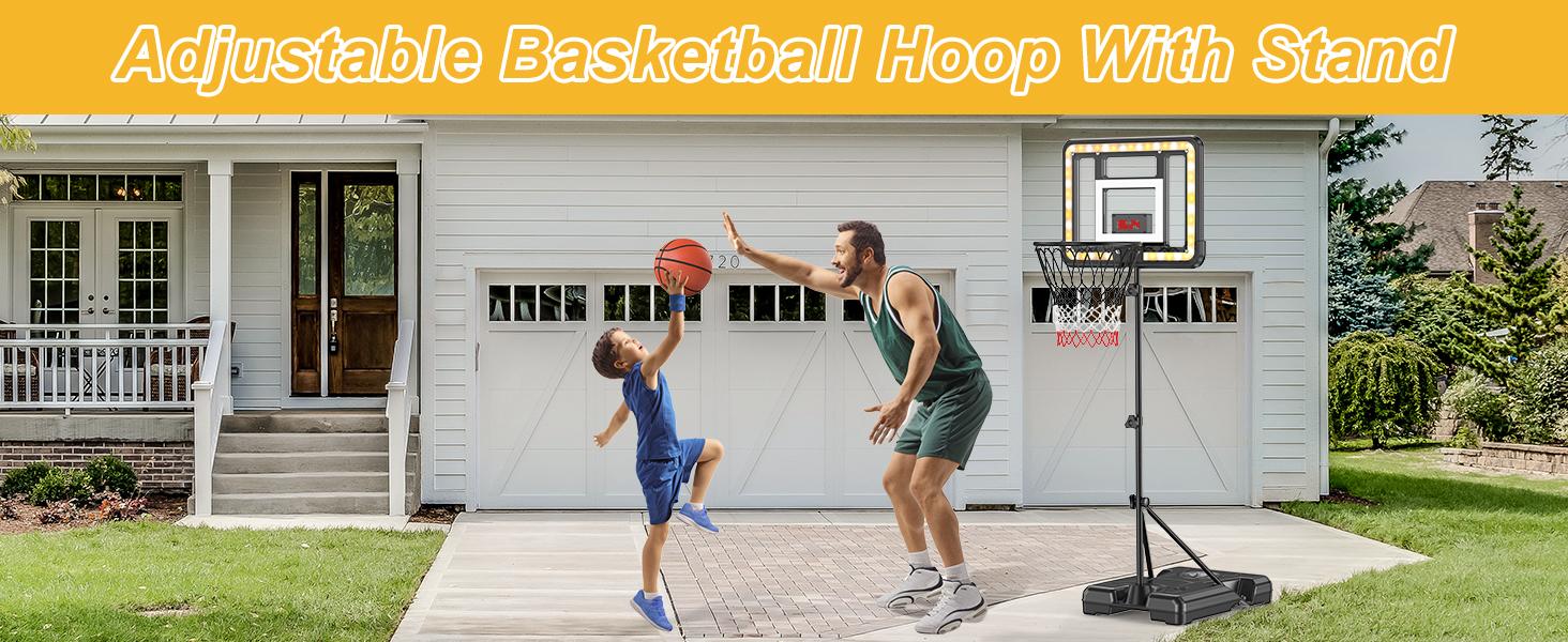 CuLiDing Kids Height-Adjustable Indoor-Outdoor Basketball Stand (3ft-5.8ft) Ball Sports Equipment with Timer, Weatherproof Base, Portable Durable, Teenage Boy Gifts, Outdoor Play Toys