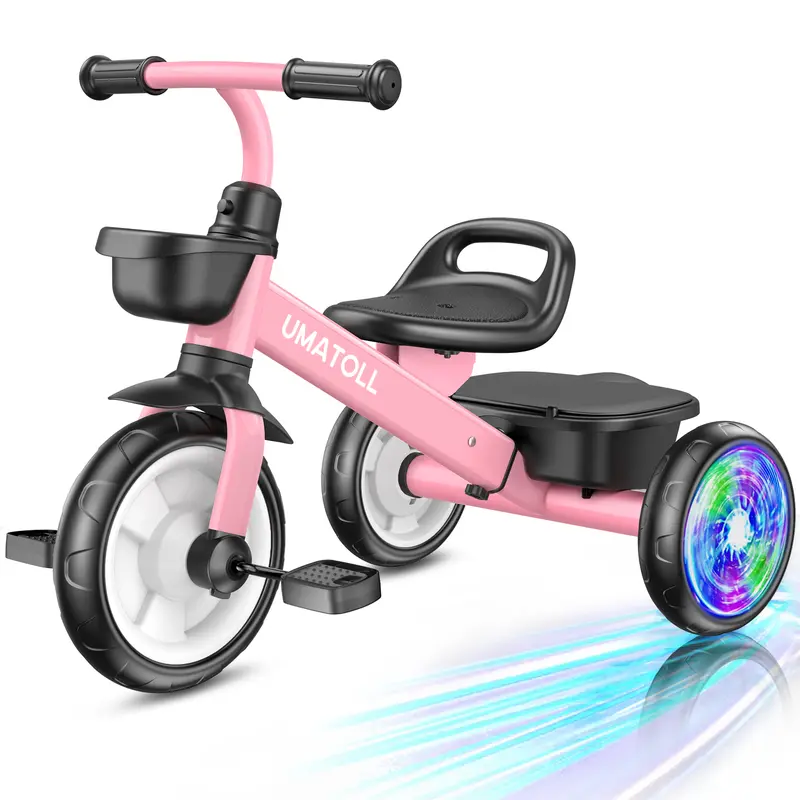 Umatoll Tricycle for Toddlers 2-5 Year Old boy&gril gifts，2-5 Year Birthday gifts, Adjustable Toddler Bike with Light Up Wheels Durable Carbon Steel Frame & Dual Baskets for Outdoor Fun，babies Christmas gifts, #DealsForYouDays
