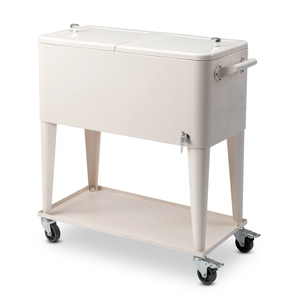 40L Portable Long Rectangle Plastic Cooler Box with Iron Legs 87.5x38.5x91cm Milk White Freezing & Insulating for Cans
