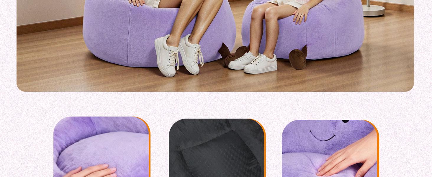 High Rebound Memory Foam Bean Bag Chair - 24-31 Inch Modern Outdoor Sofa, Lazy Floor Sofa, Beige Purple Eggplant Padded Living Room Furniture, Living Room Decor, Relaxing Gifts for Kids, Apartment Stuff, Bedroom Items
