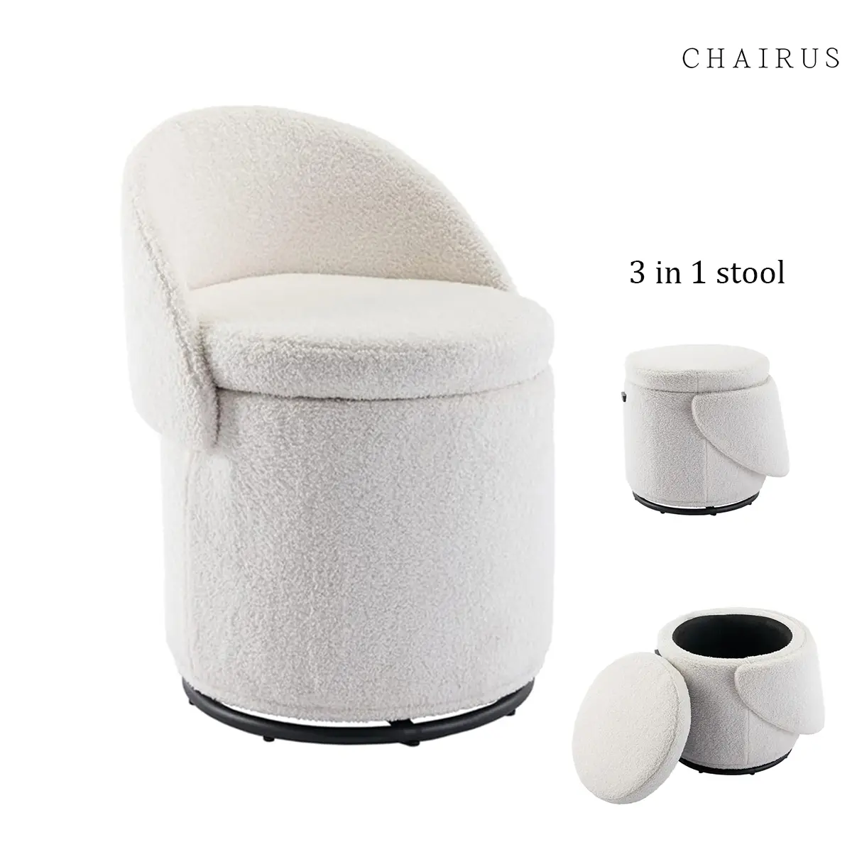 CHAIRUS 3-in-1 Sherpa Swivel Storage Stool