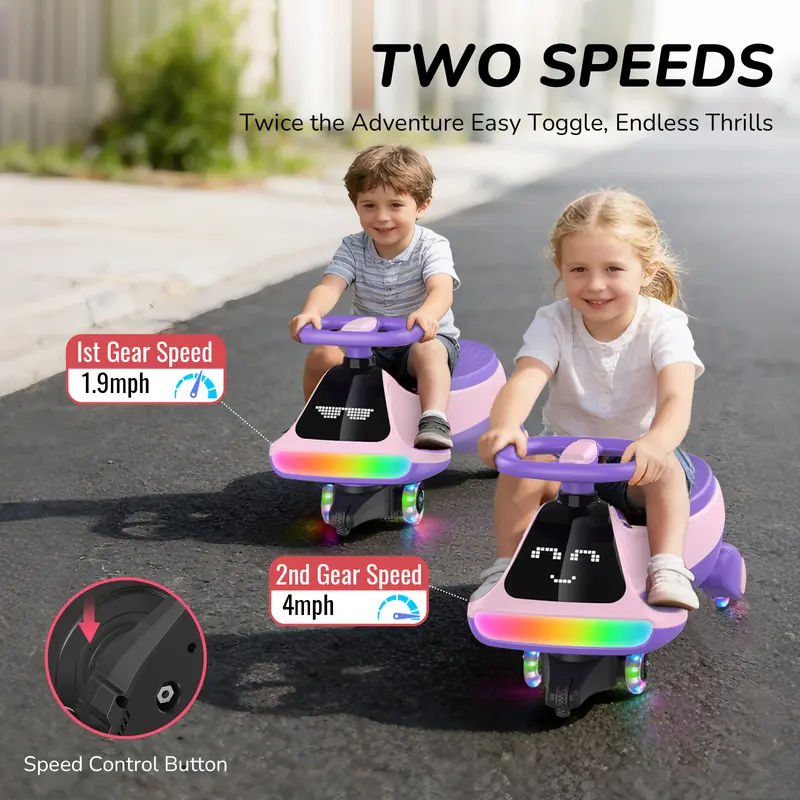 Umatoll Premium 12V Electric Wiggle Car with Digital Display Screen, Pedal & RGBIC LED Lights, Bluetooth Music Ride on Toys, Twist Car, Birthday Gifts， Adjustable Lighting Screen, #DealsForYouDays