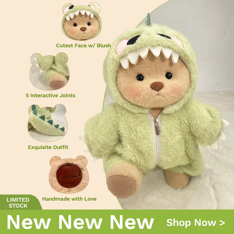 Dress Up Teddy Bear | Getahug 12 Inches Stuffed Animal for Collectible Toy Gift, Summervibes,Interchangeable Outfits Mink Hat,Blue shark,Pink Dino,Fluffy Elephant & Love Heart Sweater,Moderate Size Plushies Toy