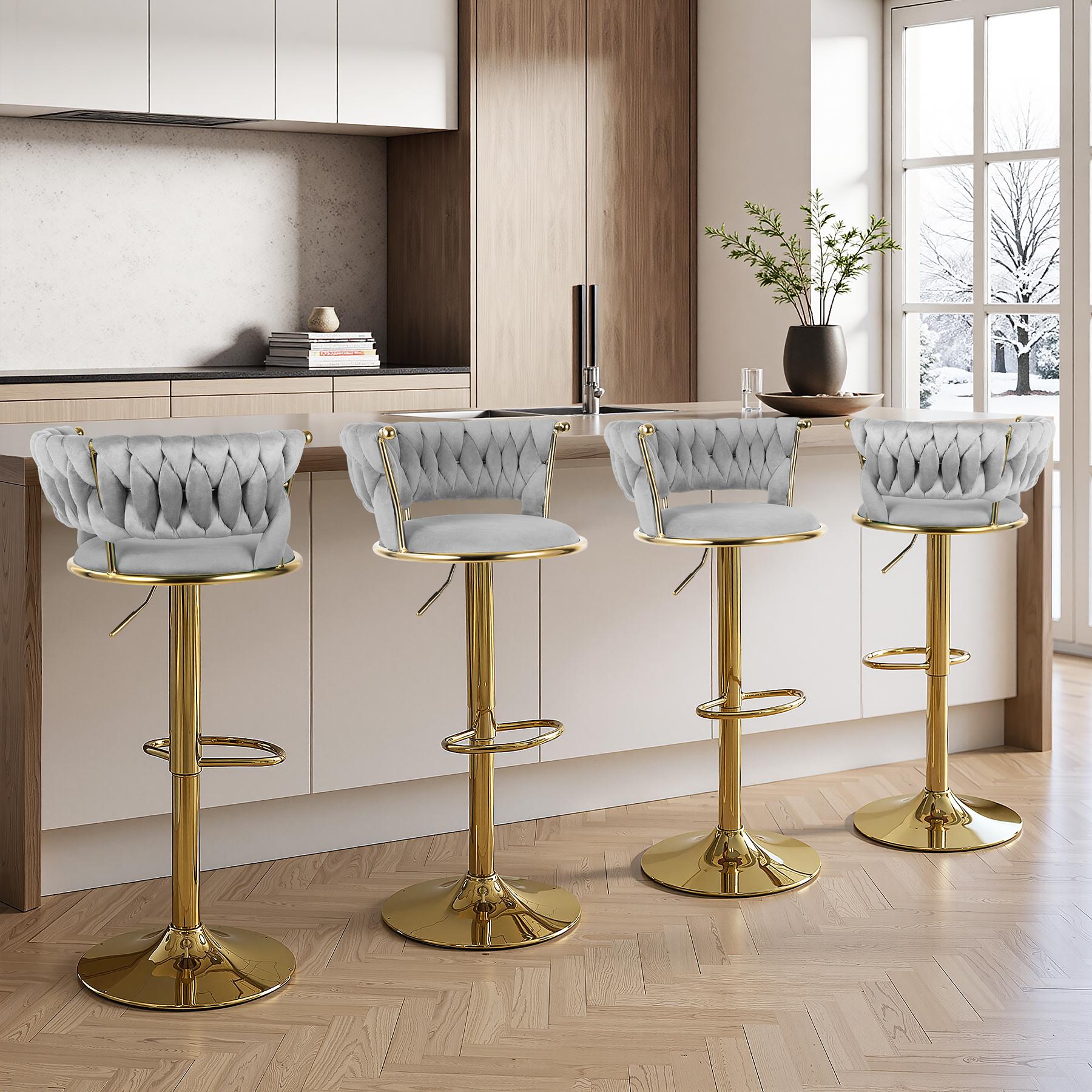 Velvet Bar Stools, Counter Height Bar Stools with Low Back, Gold Swivel Bar Stool for Kitchen Island, 360&deg; Swivel Bar Chairs for Kitchen Island,Bar Pub