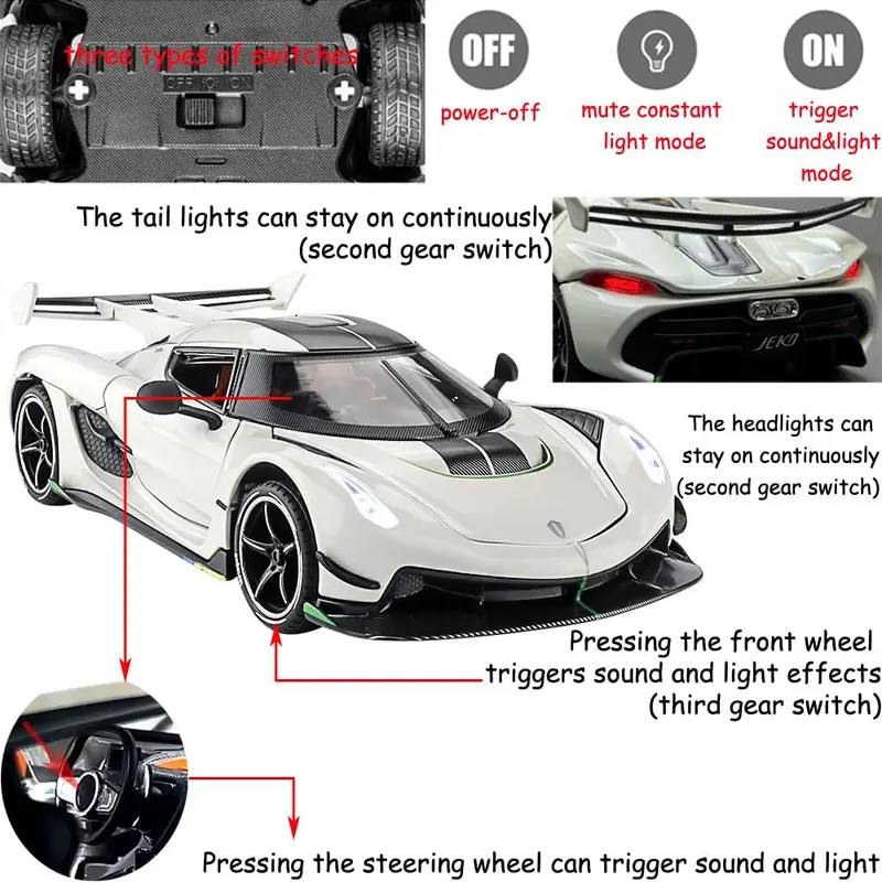 1/24 Scale Koenigsegg Jesko Therija Alloy Diecast Collectible Toy Car Model, with Sound and Light Effects, for 36 Months-12 Years Old Kids
