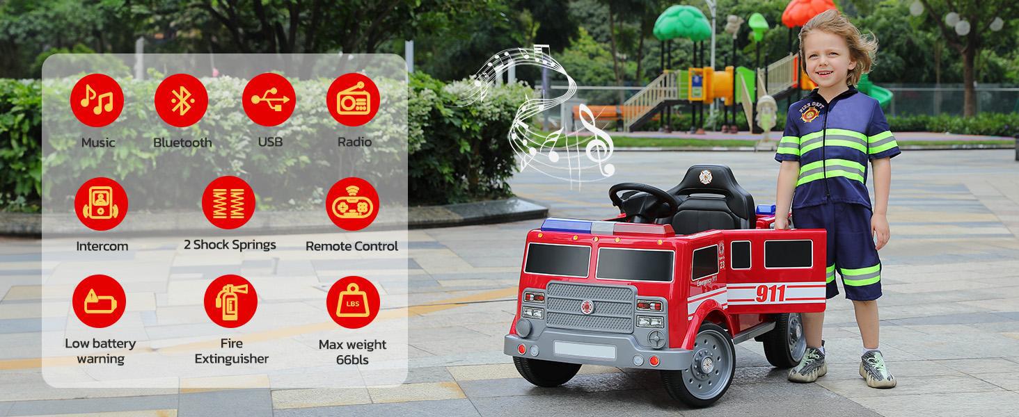 12V Fire Truck Police Car, Electric Ride on Car for Kids with Remote Control Battery Powered Toddler Car Siren-Call,walkie-talkies, Flashing Lights,Bluetooth,Music Ages 36+ Months 12V Fire Truck Police Car, Electric Ride on Car for Kids with Remote Control Battery Powered Toddler Car Siren-Call,walkie-talkies, Flashing Lights,Bluetooth,Music Ages 36+ Months